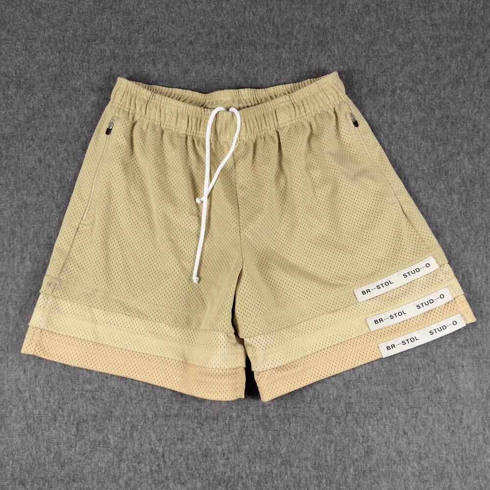 Bristol Studio Shorts Mens Large Beige Mesh 7 Inch Inseam Athletic Pockets Gym